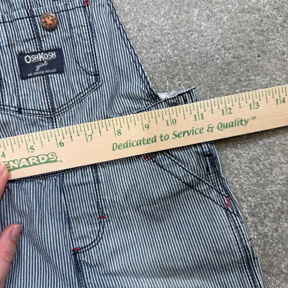 OshKosh BGosh Hickory Stripe Denim Bib Overalls Blue Pink Girls 24 Mos Railroad - Picture 9 of 13